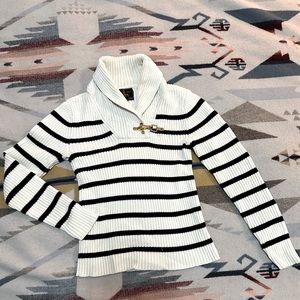 Ralph Lauren XS White & Navy Blue Striped Nautical Sweater 100% Cotton